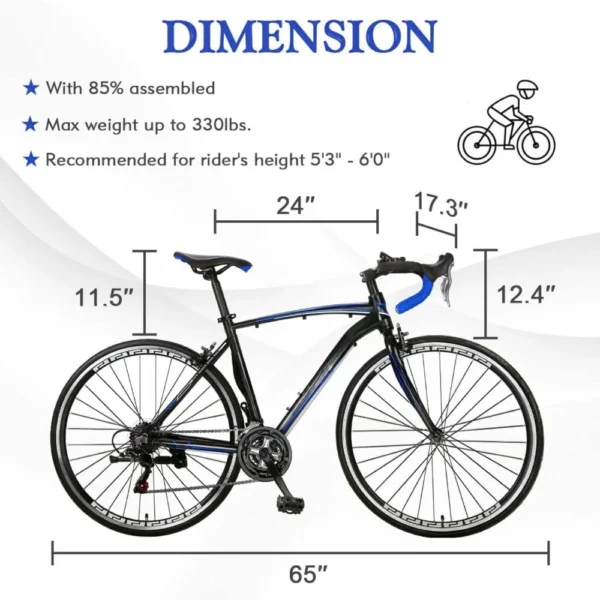 14-21 Speed Road Bike with Light Aluminum Alloy Frame, 700C Wheelwith Dual Disc/V Brakes, Adult Faster Racing Bike - Image 3