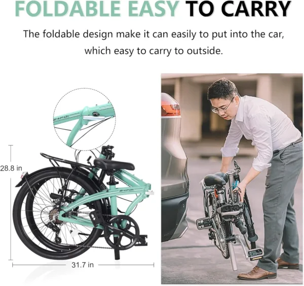 24 Inch Folding Bike Fold Up Bikes for Adults 7 Speeds Fold Bicycle Lightweight Aluminium Alloy Foldable Cycle - Image 5