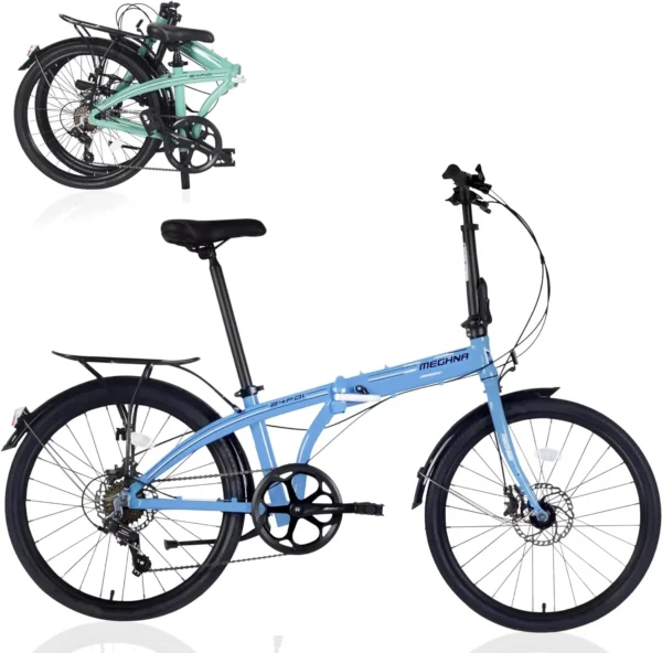 24 Inch Folding Bike Fold Up Bikes for Adults 7 Speeds Fold Bicycle Lightweight Aluminium Alloy Foldable Cycle - Image 3