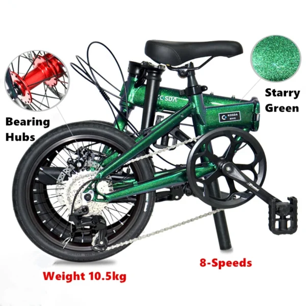 16 Inch Folding Bike Foldable Bicycle Aluminum Alloy 8 Variable Speed Portable Disc Brake Free Installation 10.5kg Bearing Hub - Image 6