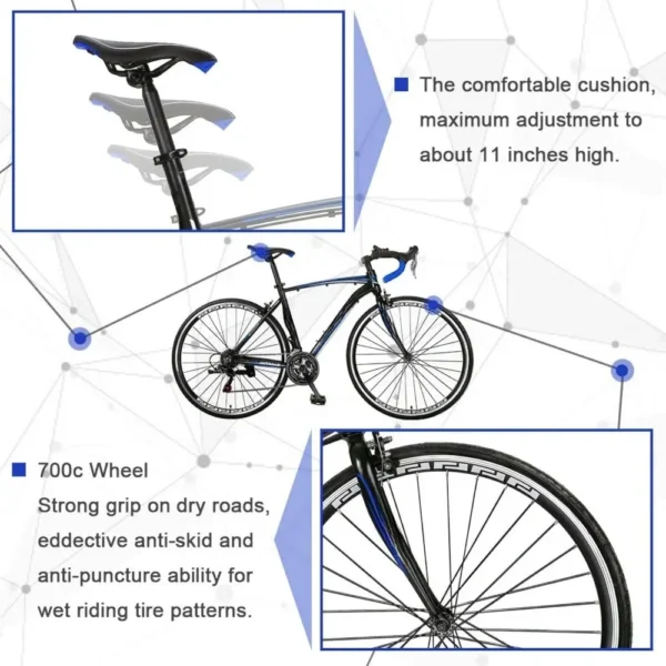 21 Speed Road Bike with Light Aluminum Alloy Frame, 700C Wheelwith Dual Disc/V Brakes, Adult Faster Racing Road Bike - Image 6