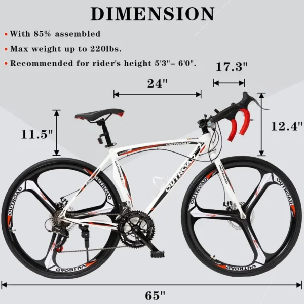 14-21 Speed Road Light Aluminum Alloy Frame.700C Wheel with Dual Disc/V Brakes,Adult Faster Racing Bike - Image 5