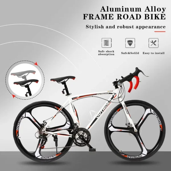 14-21 Speed Road Light Aluminum Alloy Frame.700C Wheel with Dual Disc/V Brakes,Adult Faster Racing Bike - Image 2