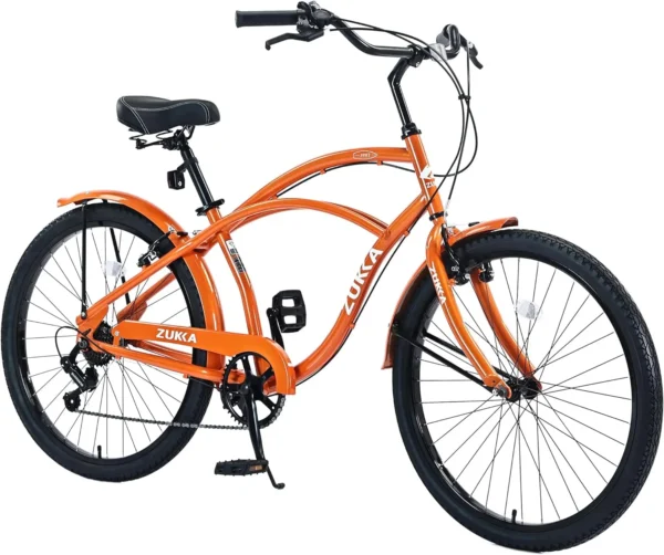 26 Inch Beach Cruiser Bike 7 Speeds Steel Frame for Adult Women Men Hybrid Bicycle Commuting Cycle Bicycle Rim 26