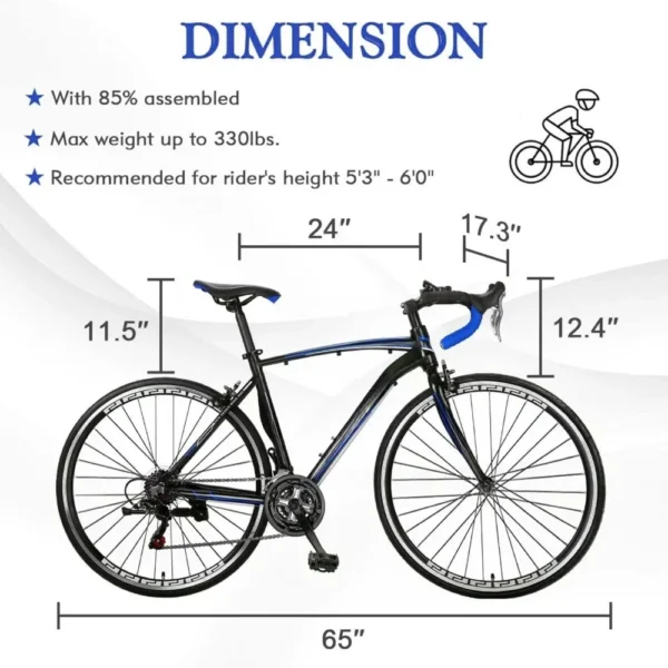 21 Speed Road Bike with Light Aluminum Alloy Frame, 700C Wheelwith Dual Disc/V Brakes, Adult Faster Racing Road Bike - Image 3