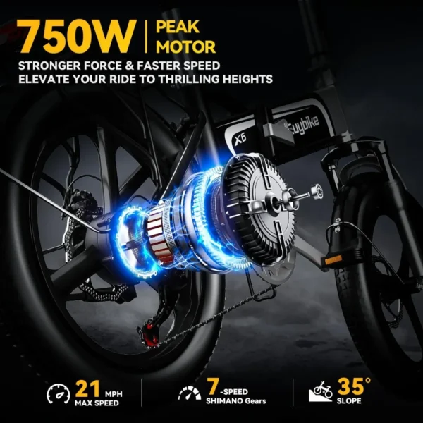 1000W Folding Electric Bike for Adults,30mph Max Speed,20" 3 Fat Tire Electric Mountain E Bike with 7-Speed,Commute Beach Snow - Image 2