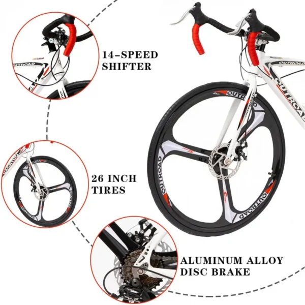 14-21 Speed Road Light Aluminum Alloy Frame.700C Wheel with Dual Disc/V Brakes,Adult Faster Racing Bike - Image 3