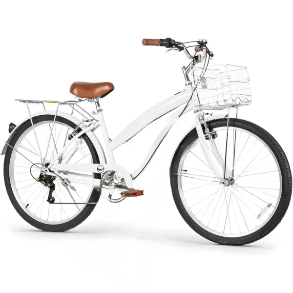 26 Inch Commuter Bicycle for Adult Men and Women, 7-Speed/High-Carbon Steel/Front & Rear Fenders, Comfortable City Bikes