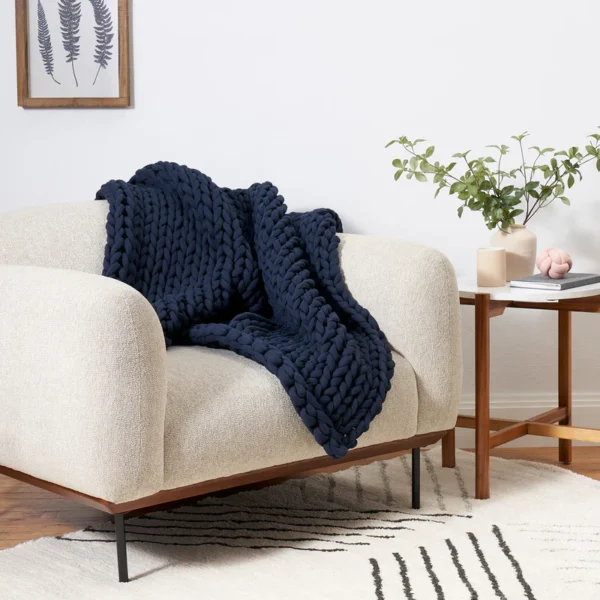 Cotton Knitted Weighted Blanket - Midnight Blue - 25 lbs (48"x72") - Image 5