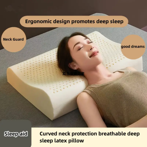 Curved Neck Protection Breathable Deep Sleep Latex Pillow - Image 4